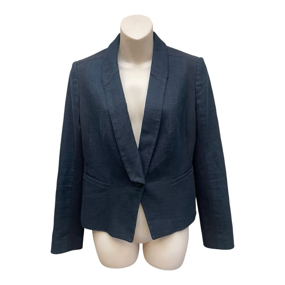 Ann Taylor Midnight Blue Blazer Black Paneling Contrast Size 6 Corporate Office